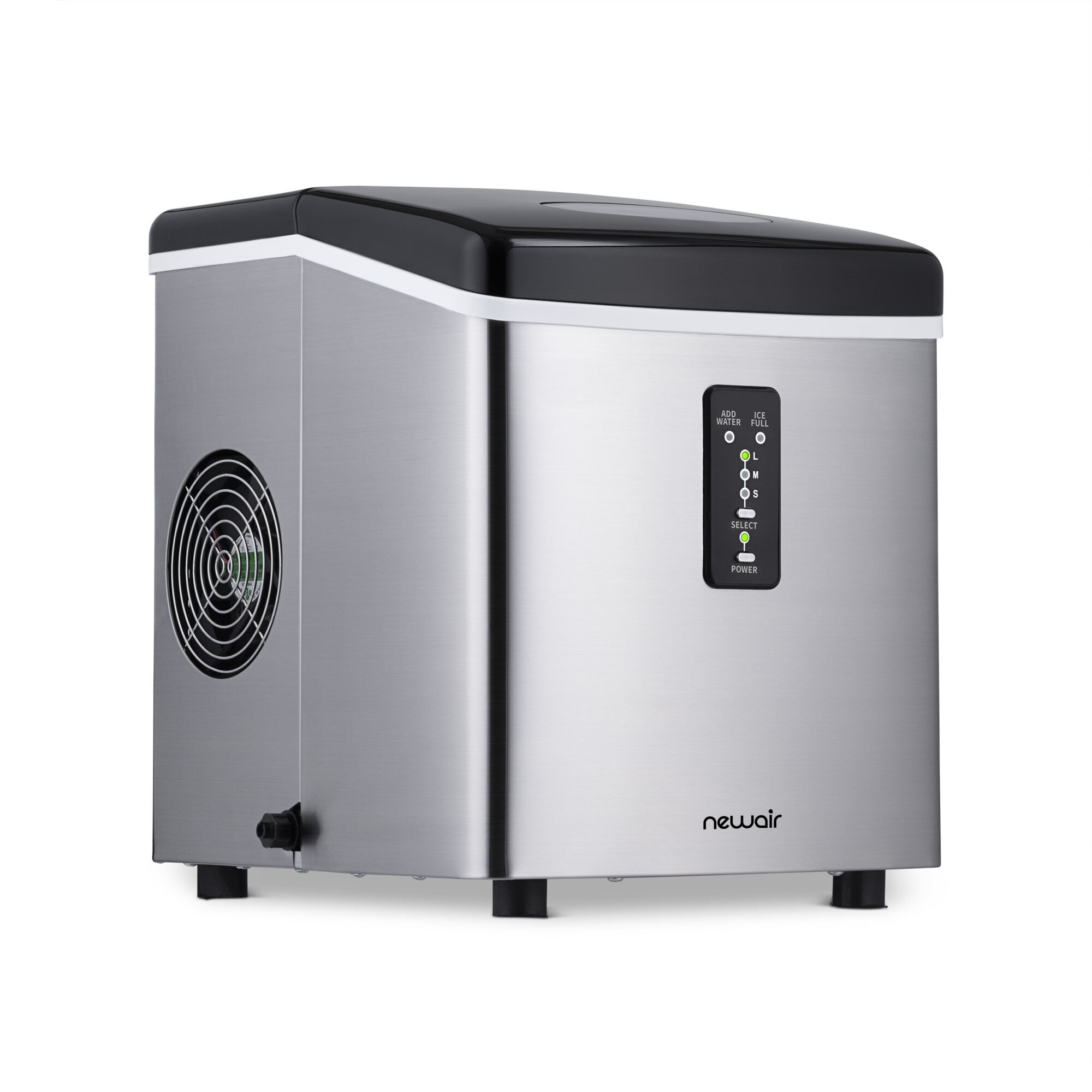 Newair, 3 Ice Size Countertop Ice Maker, Pieces Per Operating Cycle 9, Pounds of Ice Per Day 28 lb, Model# AI-100SS
